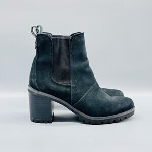 UGG Boots Womens 8 Black Suede Chelsea Lug Sole Ankle Block Heel Booties